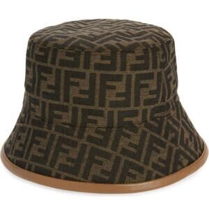 FENDI FF logo leather trimmed bucket hat
